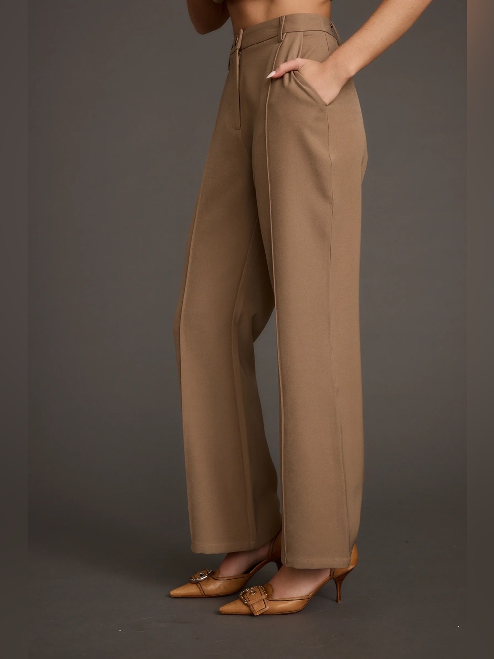12th Tribe - Virginia Taupe Seamed Slim Leg Trousers - Size M - Picture 5 of 11
